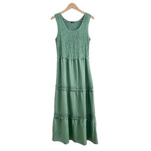 Studio 1886 Shirred Tiered Maxi Dress Sage Green